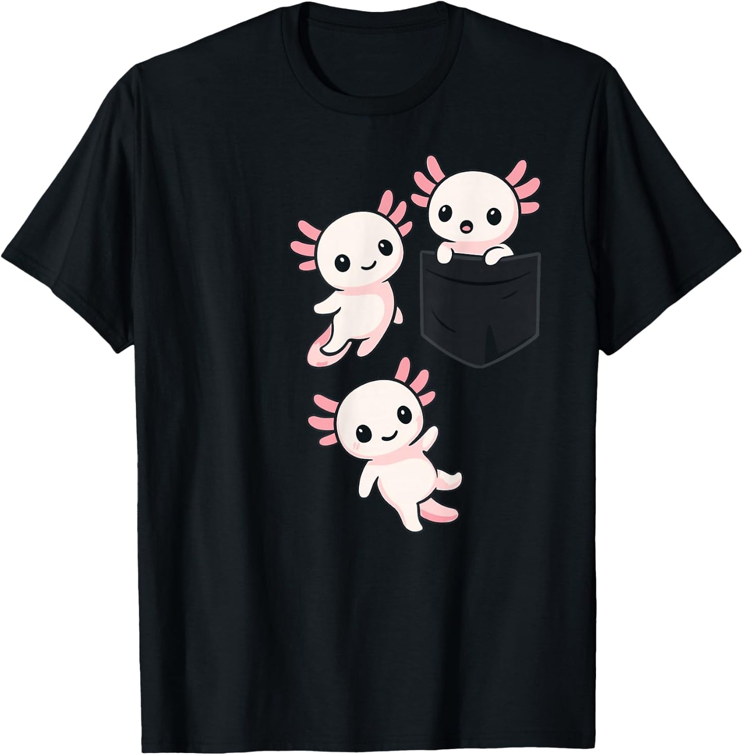 Kawaii Axolotl Pocket Cute Axolotls T-Shirt - T-Shirt | Black