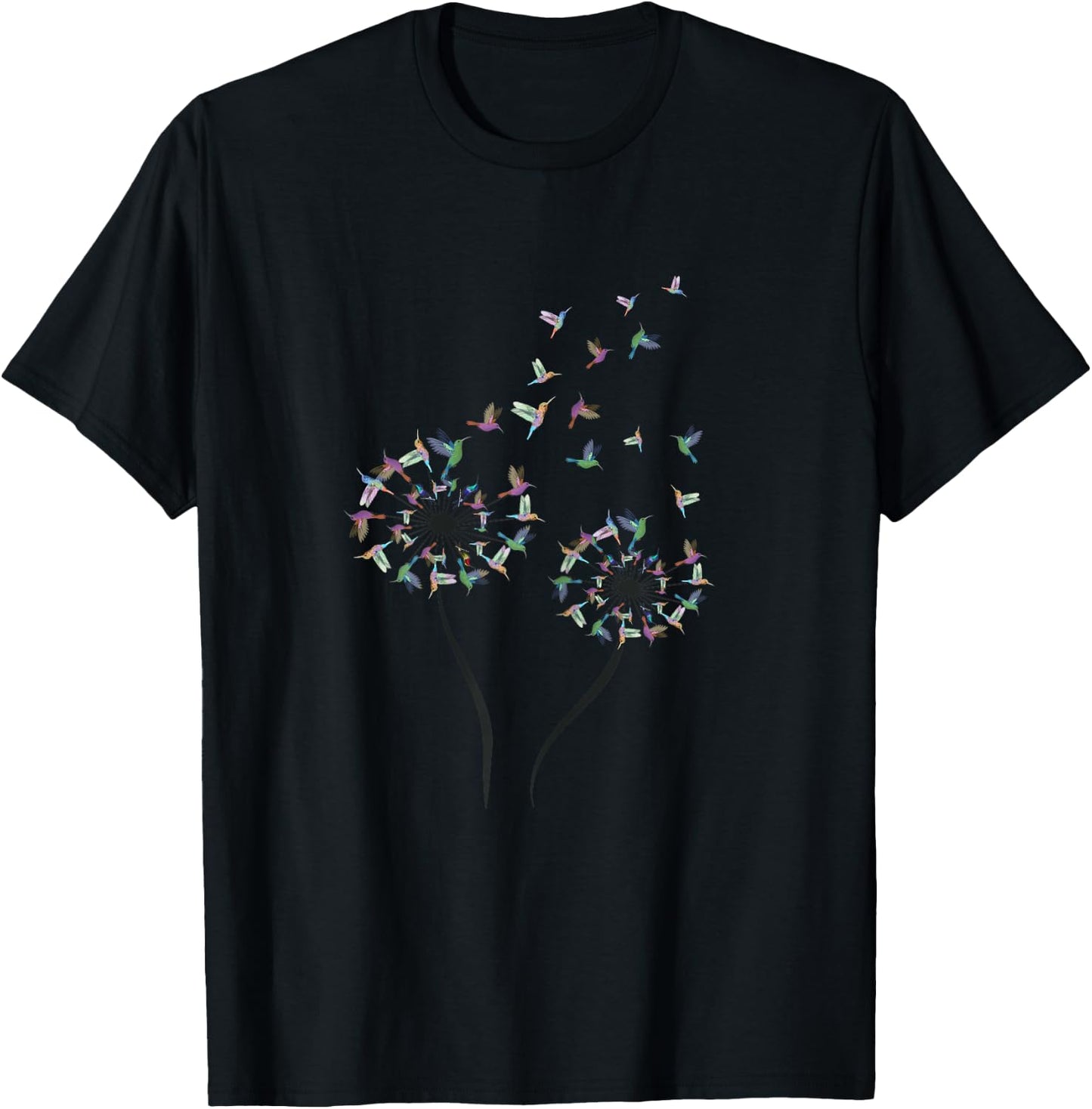Dandelion Flower Hummingbird Shirt Hummingbird Lover Gifts T-Shirt - T-Shirt | Black