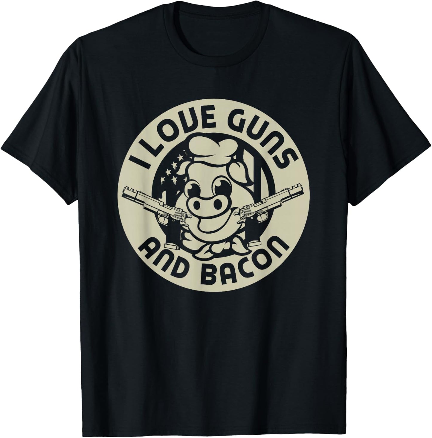 I Love Guns and Bacon Pork Pig Funny Gun Lover Quote Gift T-Shirt - T-Shirt | Black