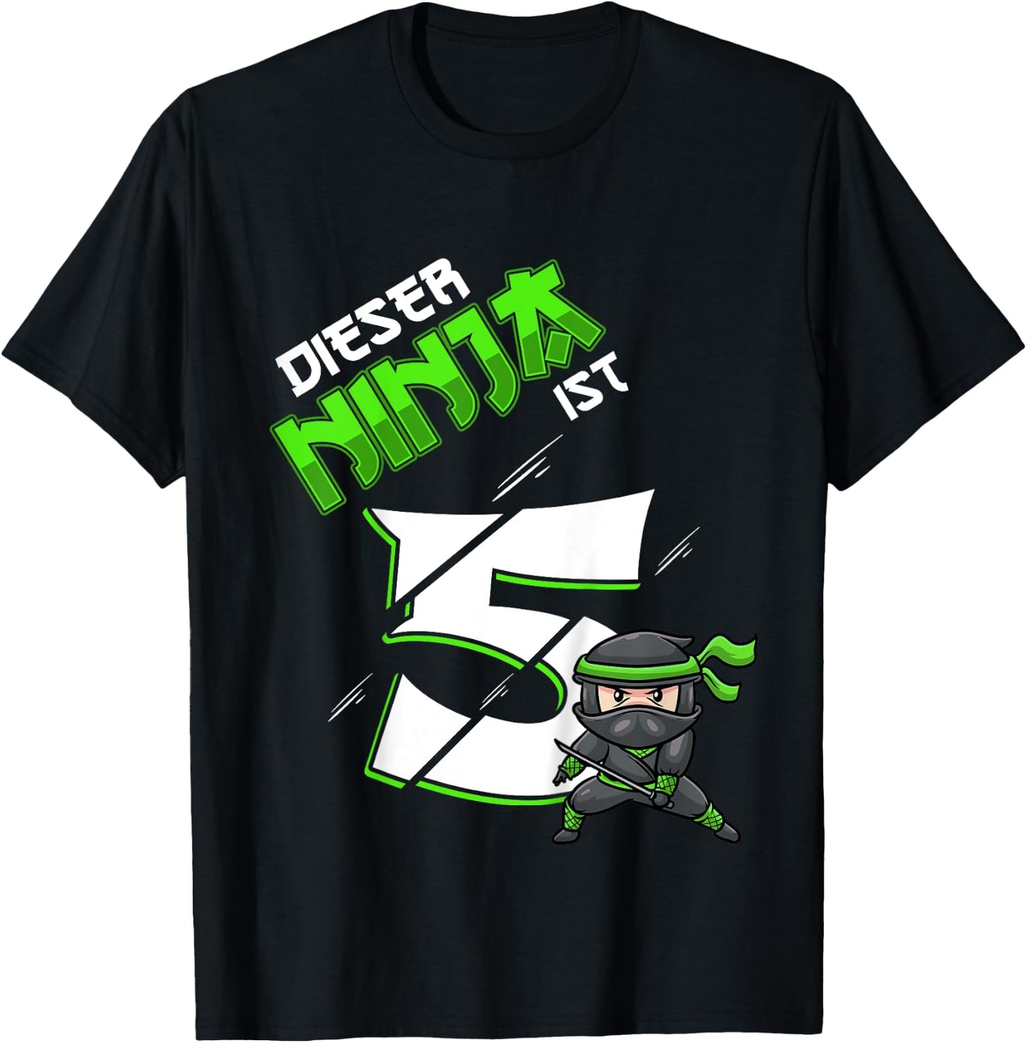 Children's 5th Birthday Boy 5 Years Old Ninja , black T-Shirt - T-Shirt | Black