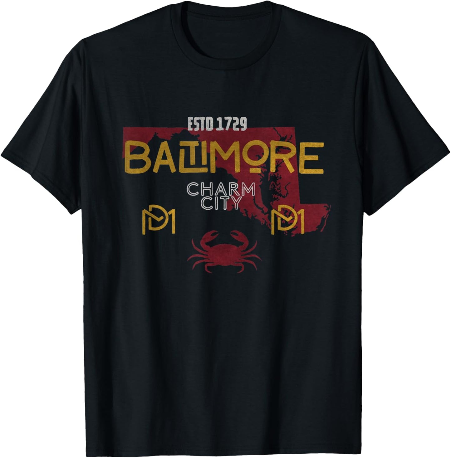 Vintage Baltimore Charm City Maryland MD Map T-Shirt - T-Shirt | Black