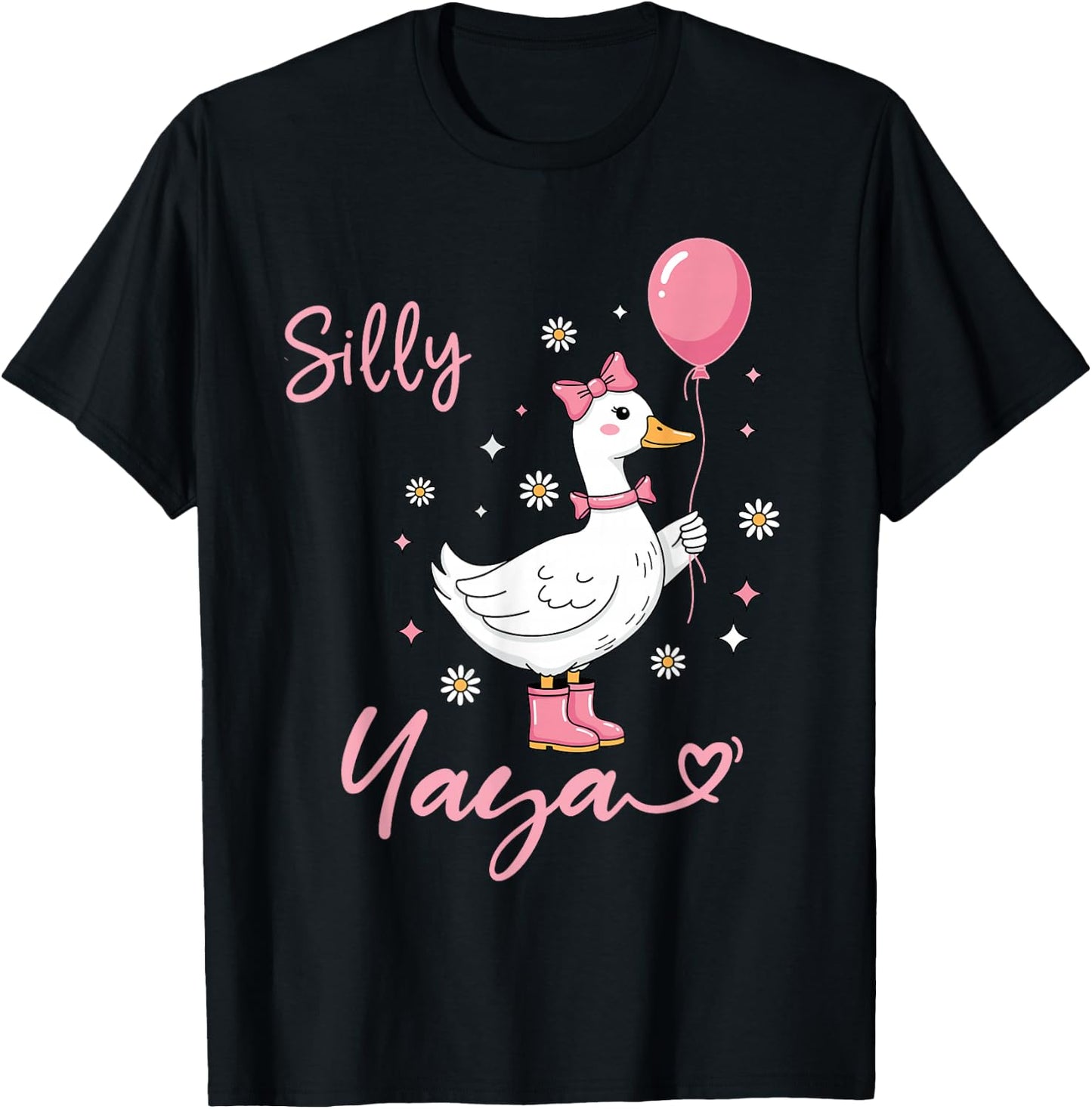 Silly Yaya Cute Goose Grandmother Family Matching Birthday T-Shirt - T-Shirt | Black