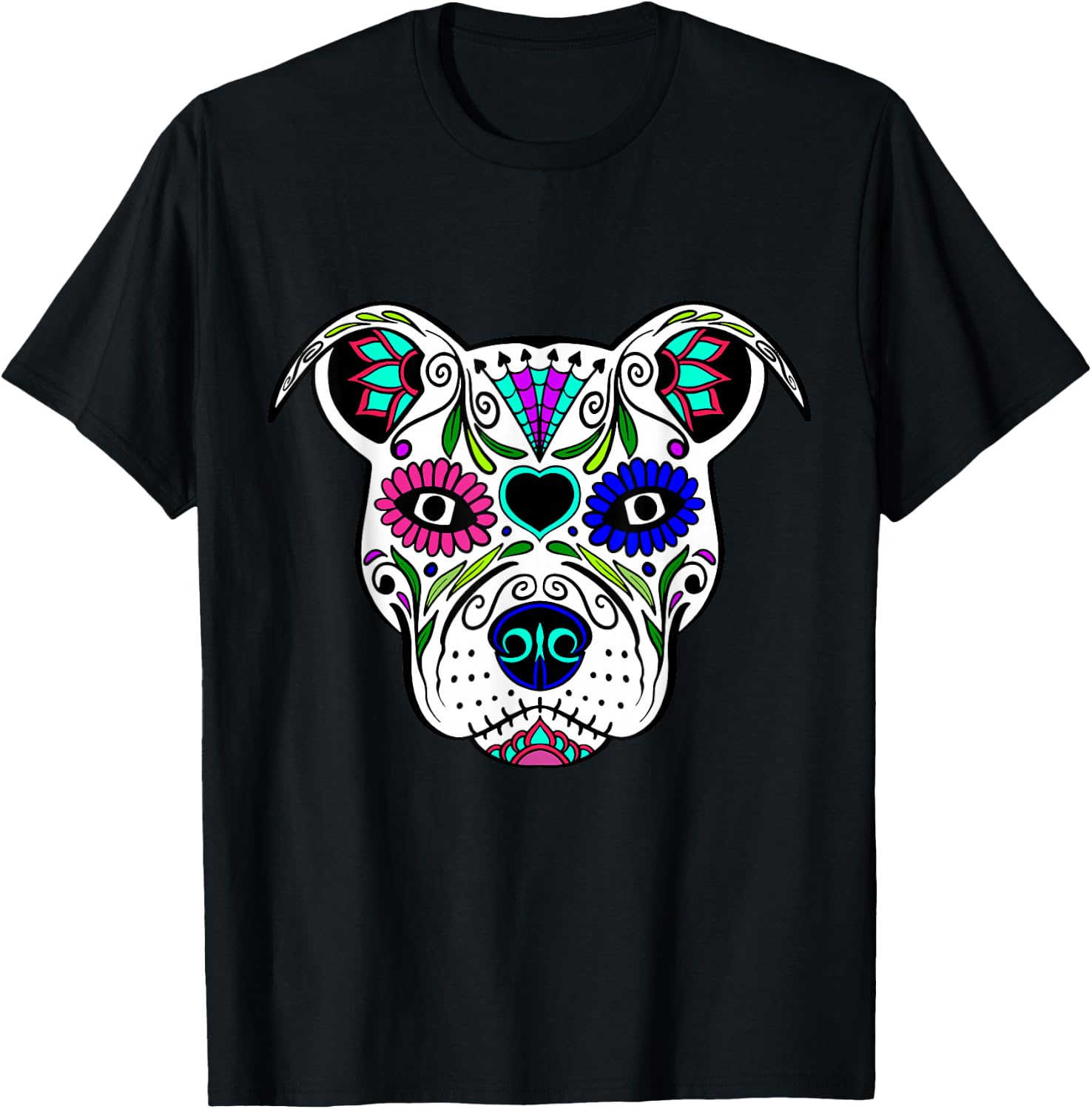 Day Of The Dead Pit Bull Mom Dog Rescue Sugar Skull Shirt Women Girls Kids T-Shirt - T-Shirt | Black