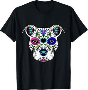 Day Of The Dead Pit Bull Mom Dog Rescue Sugar Skull Shirt Women Girls Kids T-Shirt - T-Shirt | Black