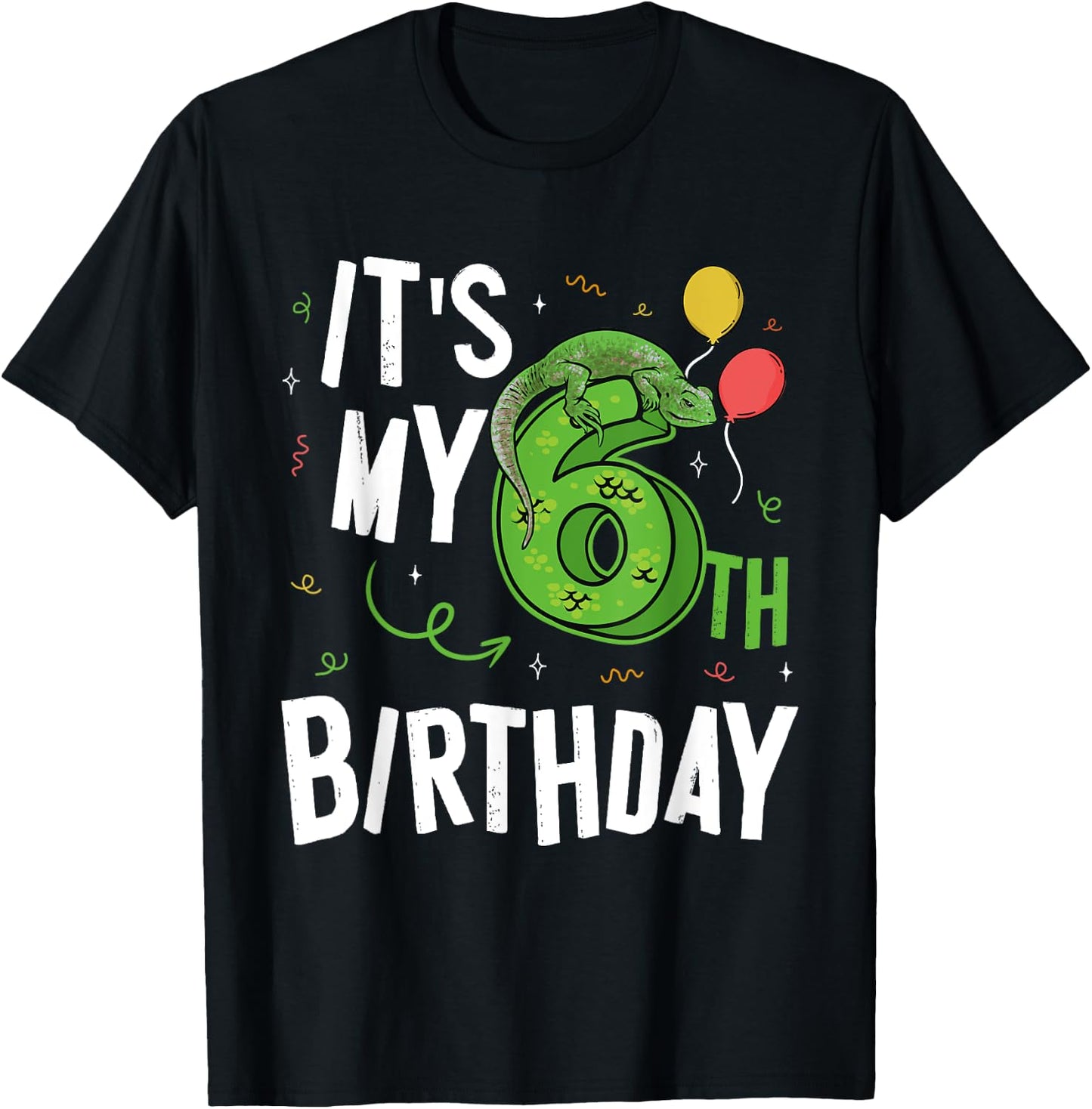 Kids 6 Years Old Reptile Lizard Themed It's My 6th Birthday T-Shirt - T-Shirt | Black