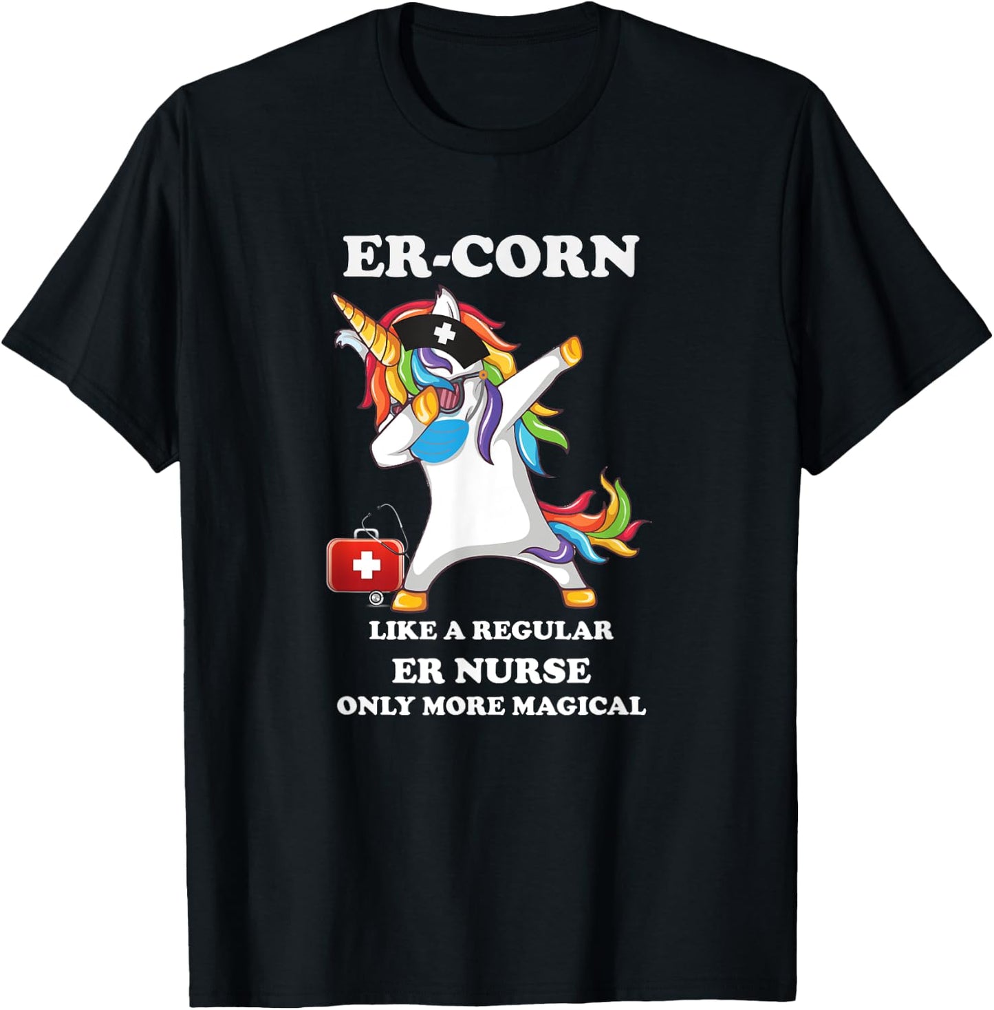 Dabbing Unicorn Nursicon ED ER Emergency Room Nurse RN T-Shirt - T-Shirt | Black