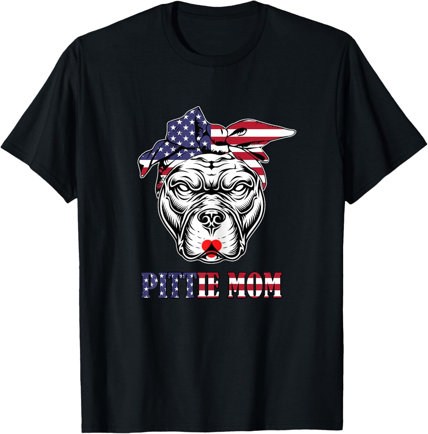 Cute Pittie Mom Bandana american flag dog Pitbull Lover Women T-Shirt - T-Shirt | Black