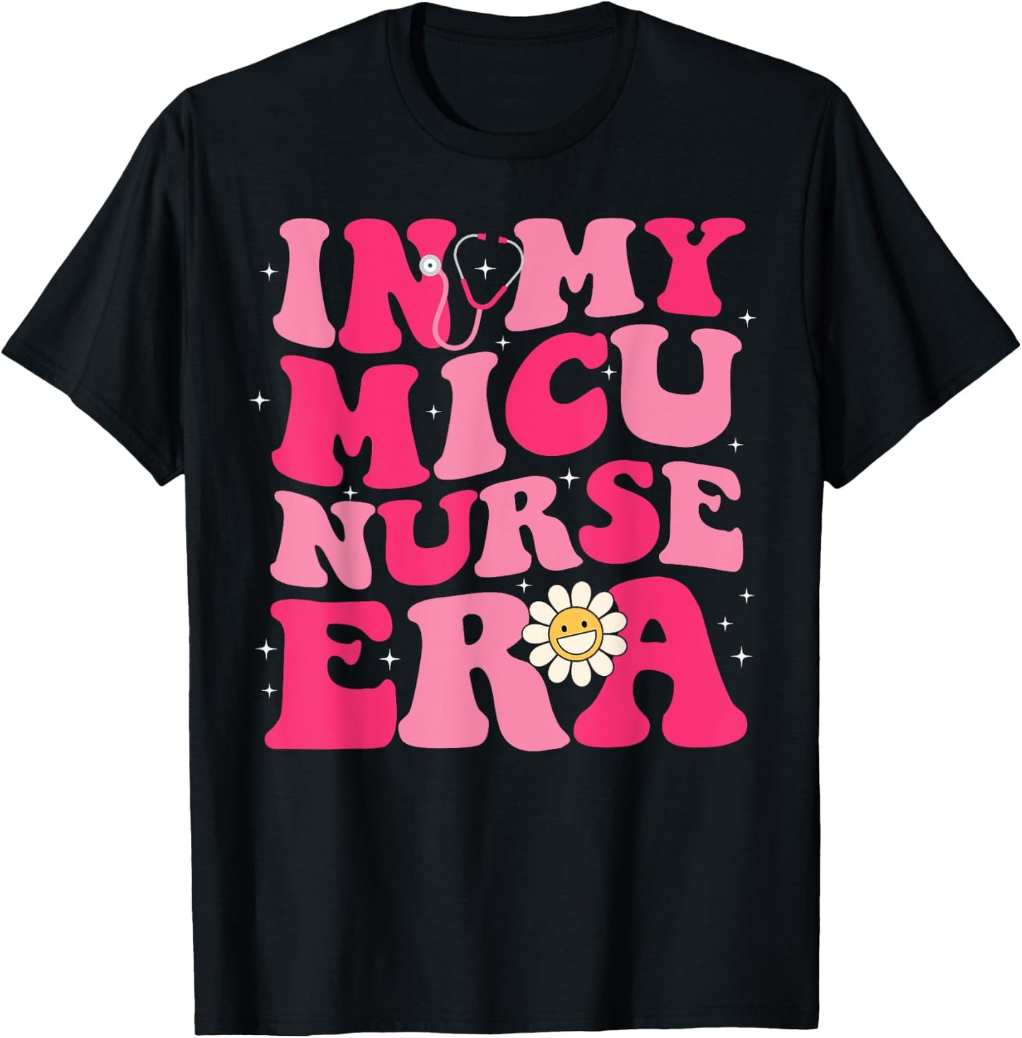 Groovy Retro In My MICU Era Hippie Groovy Love Nurse Life T-Shirt - T-Shirt | Black