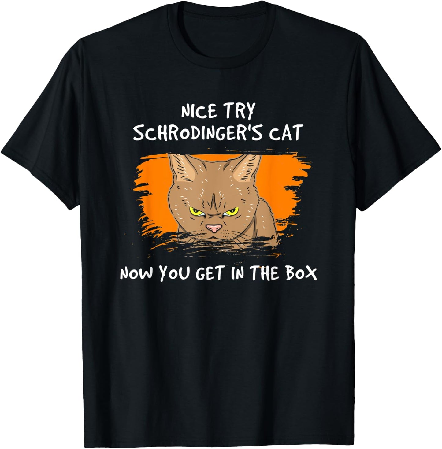 Nice Try Schrodinger Now You Get In The Box Vintage Cat Idea Men Women T-Shirt - T-Shirt | Black