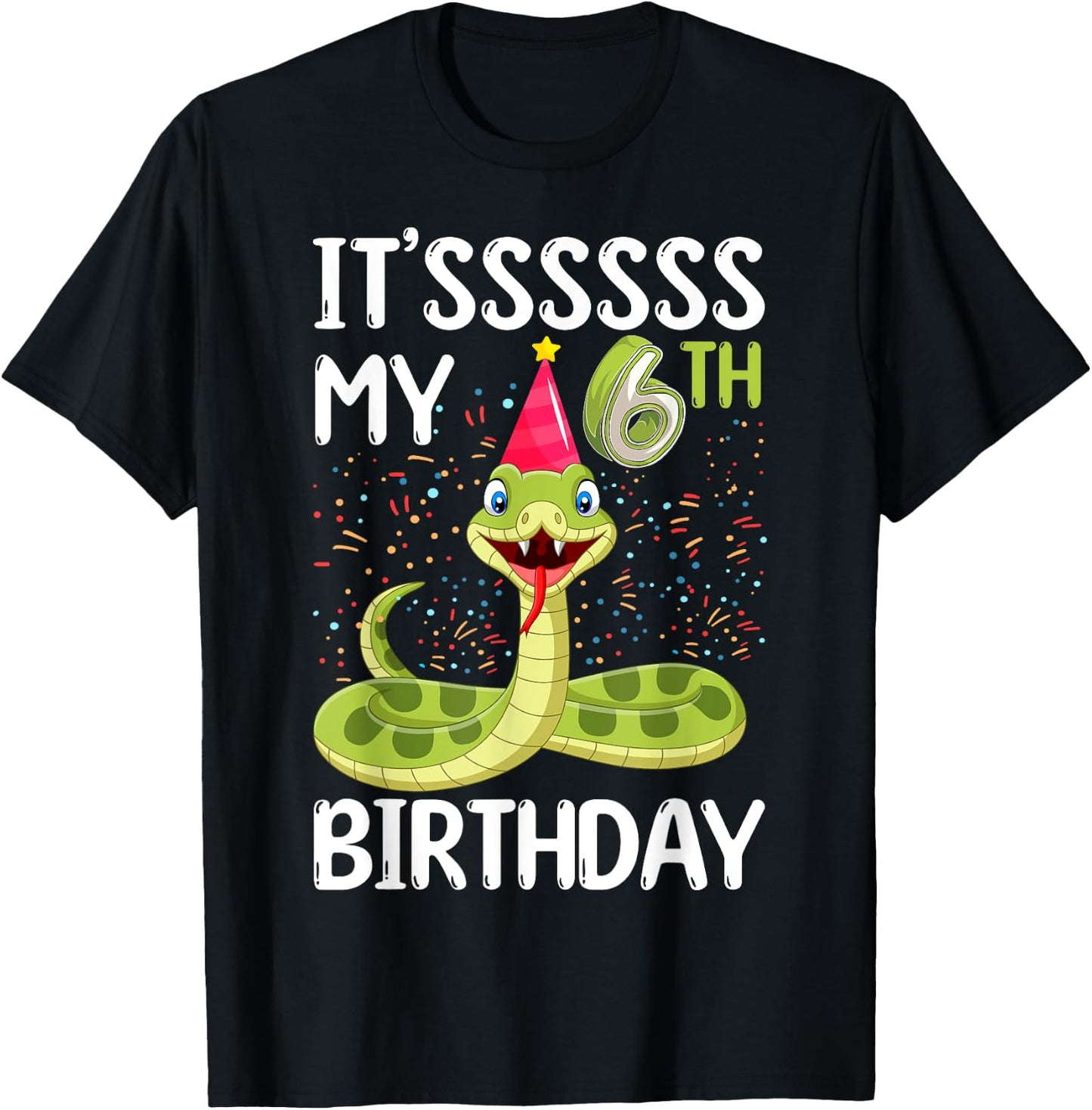 6th Birthday snake Party 6 Year Old snake lover B-day T-Shirt - T-Shirt | Black