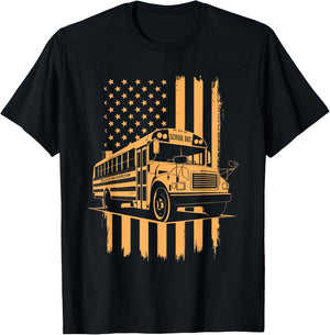 School Bus Driver USA Flag T-Shirt - T-Shirt | Black