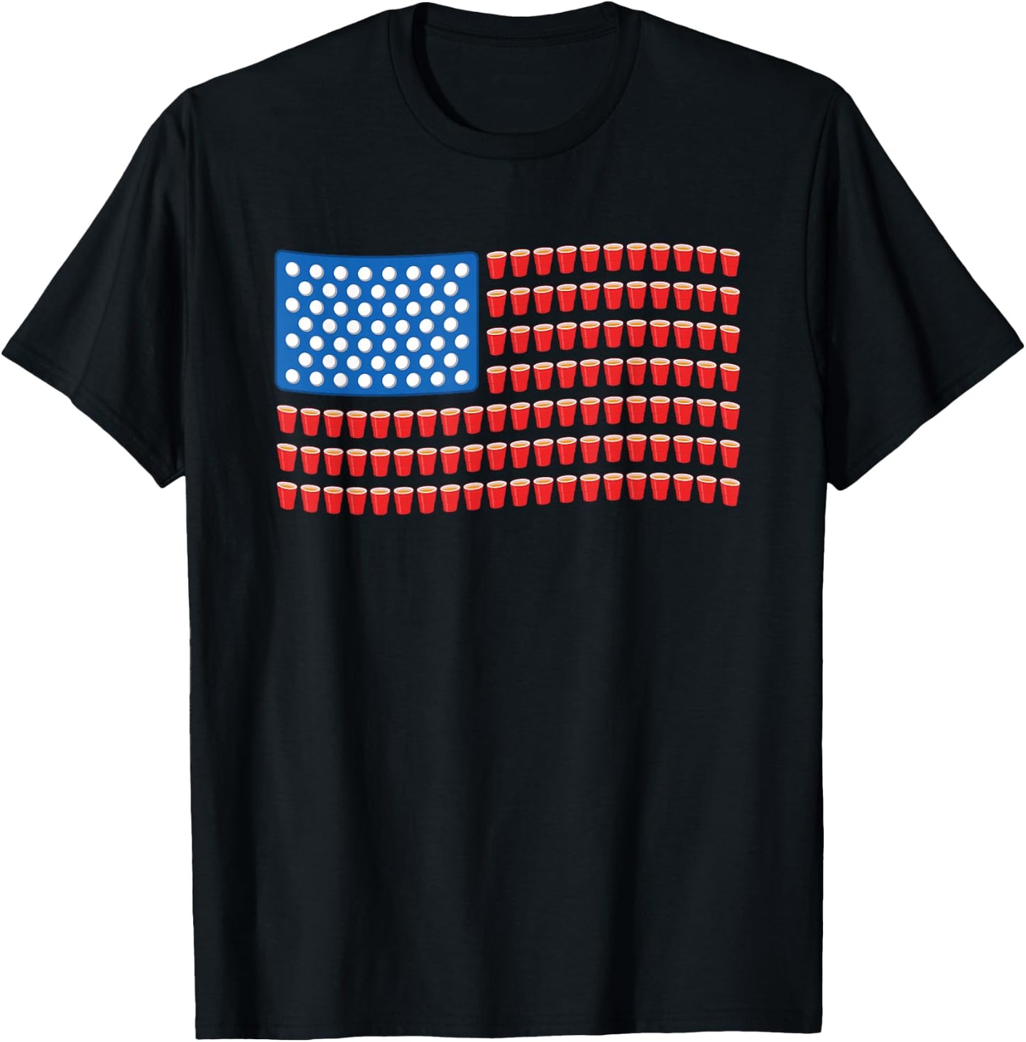 Funny 4th of July Beer Pong American Flag T-Shirt - T-Shirt | Black