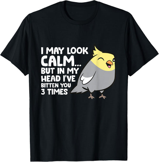 In My Head I've Bitten You 3 Times Funny Cockatiel Parrot T-Shirt - T-Shirt | Black