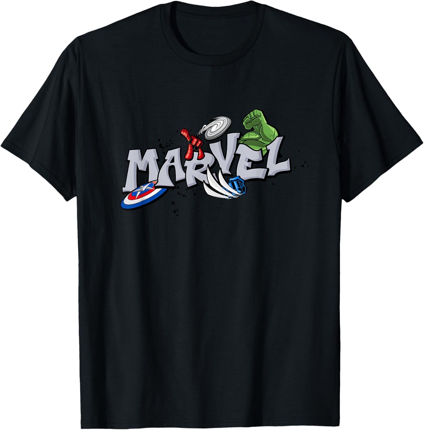 Marvel Super Heroes Graffiti Tag Style Paint Splatter Logo T-Shirt - T-Shirt | Black