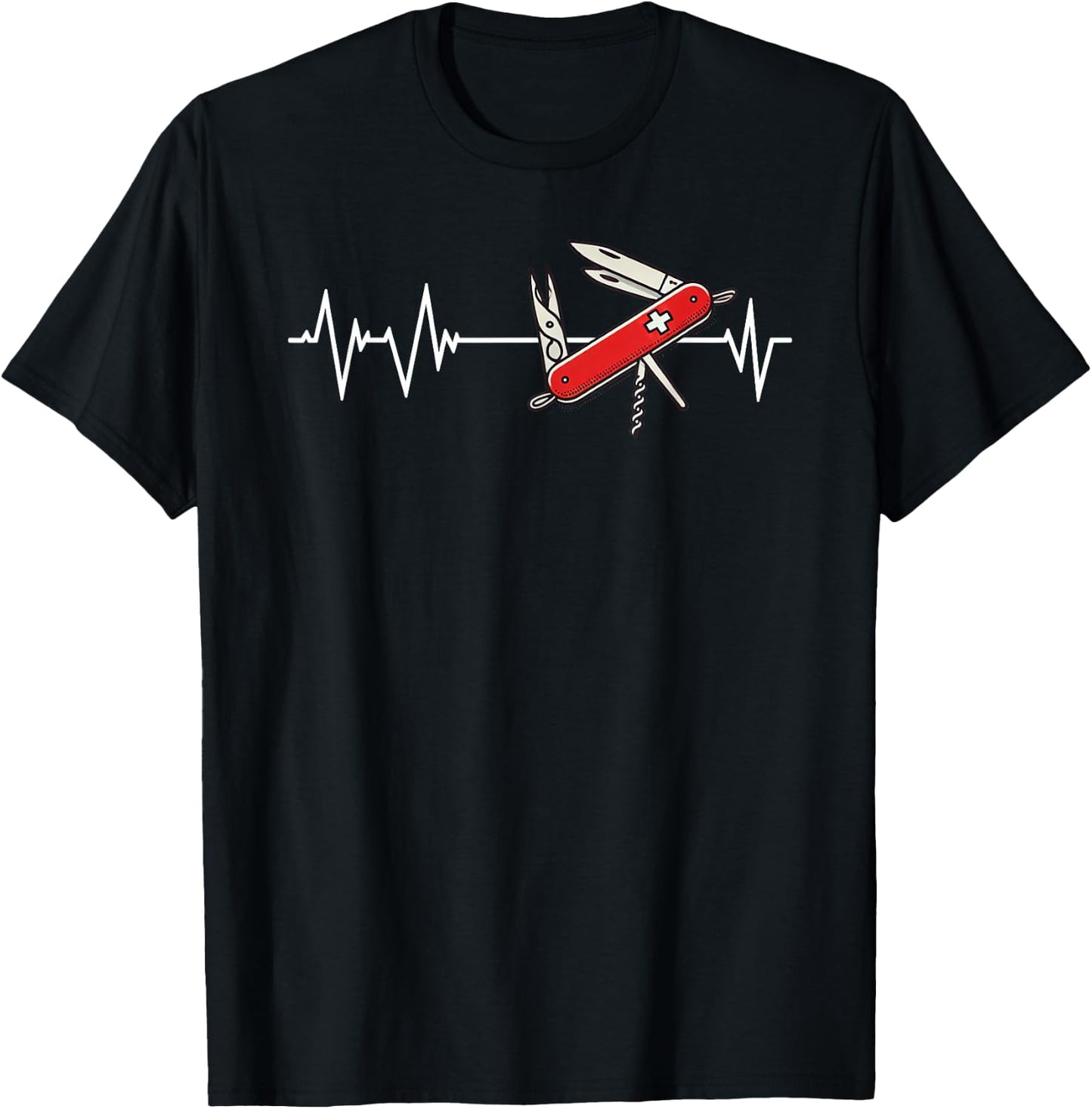 Military Knife Heartbeat Wear Switzerland Sackmesser , Black, S T-Shirt - T-Shirt | Black