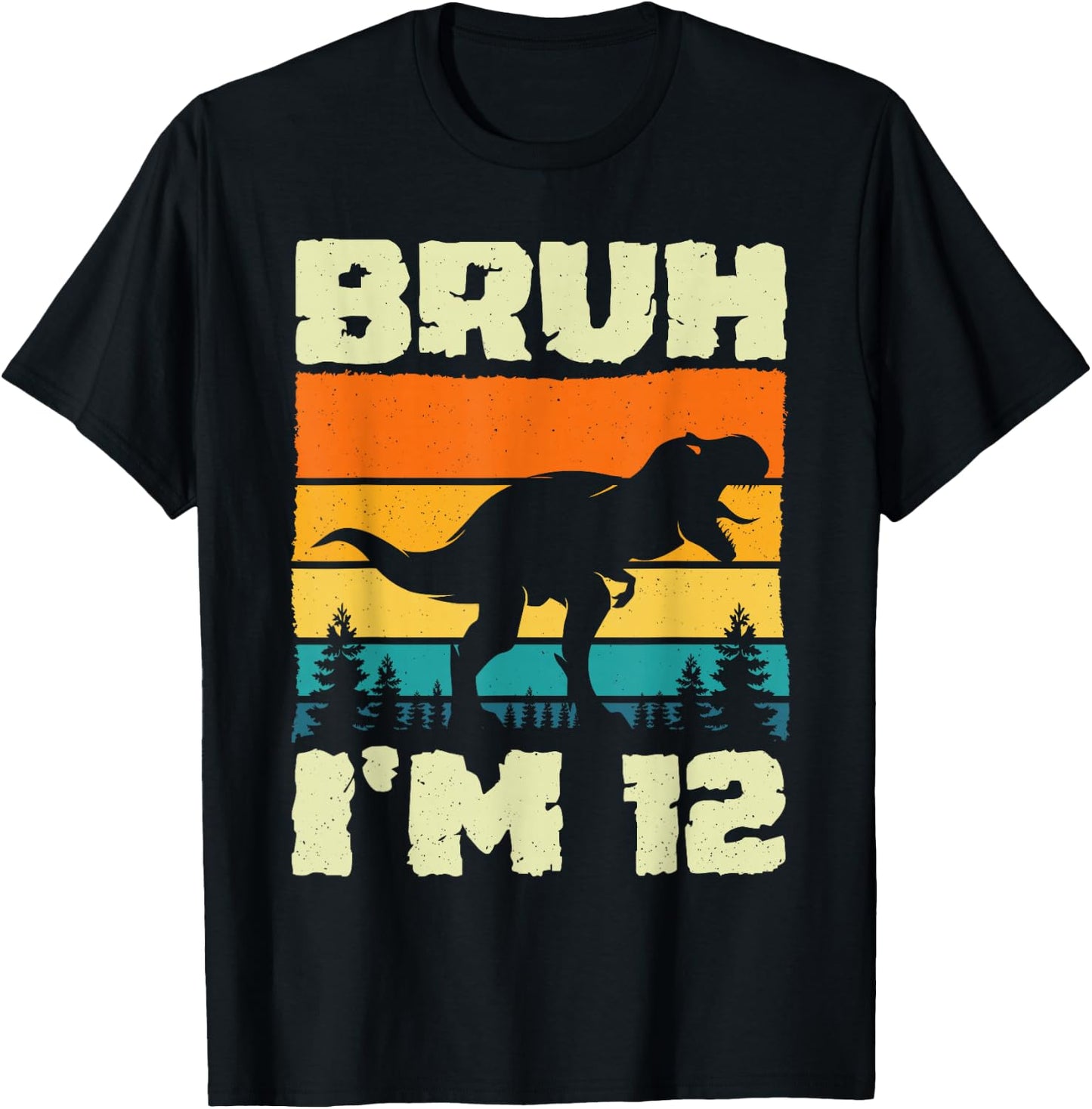 Bruh I'm 12 Year Old Dino T Rex Dinosaur 12th Birthday Boy T-Shirt - T-Shirt | Black
