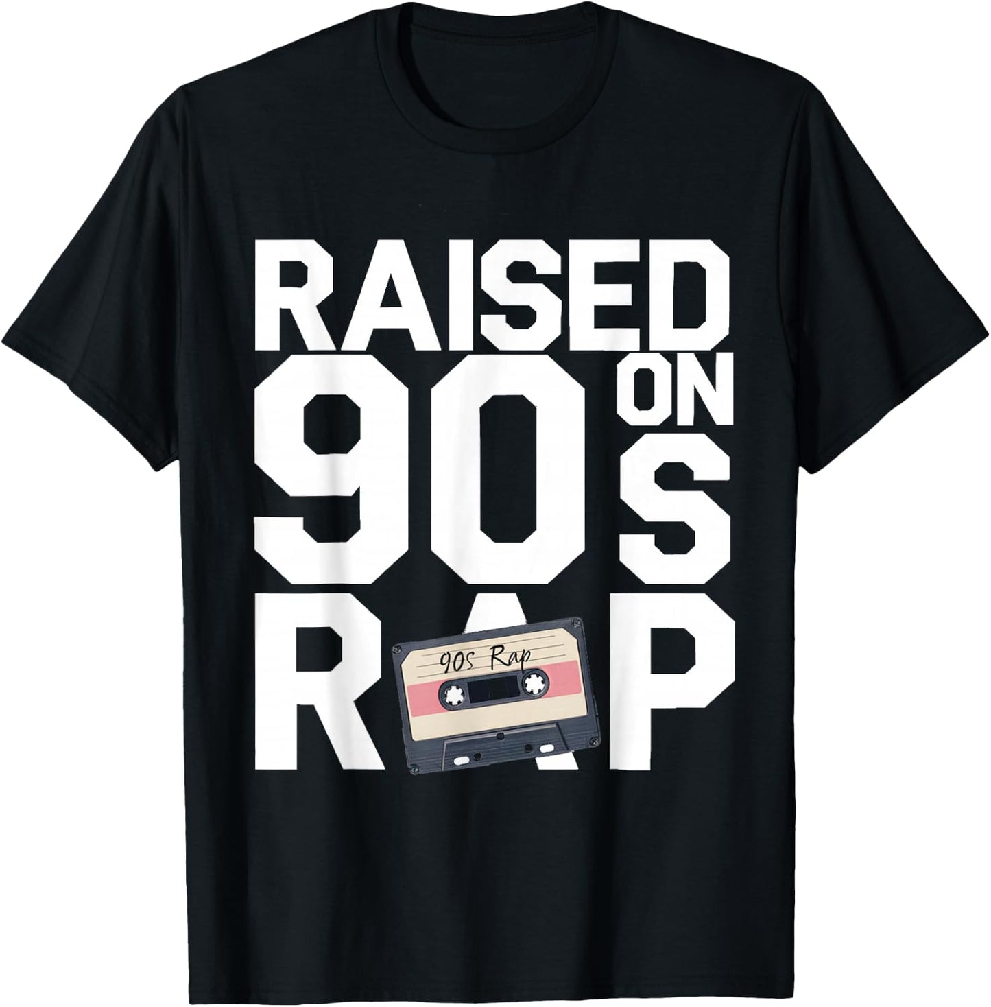 RAISED ON 90S RAP - Old School Hip Hop Music Fan T-Shirt - T-Shirt | Black