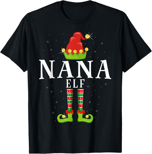 Nana Elf Christmas Matching Xmas Pajama T-Shirt - T-Shirt | Black