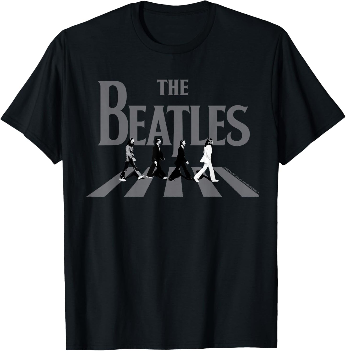 The Beatles Abbey Road Grayscale Album Cover Black Adult Beatles Fans All Ages Short Sleeve S T-Shirt - T-Shirt | Black