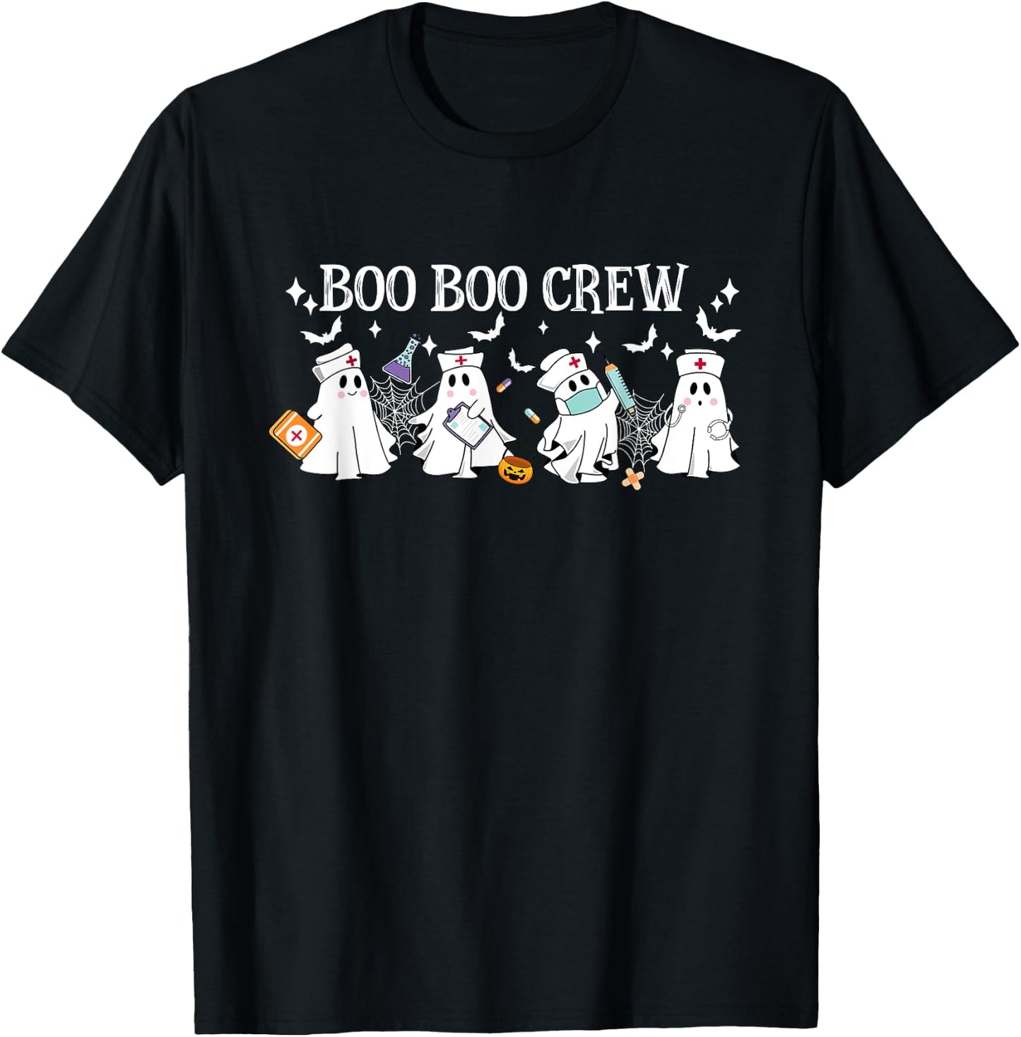 Boo Boo Crew Nurse Ghost Funny Halloween T-Shirt - T-Shirt | Black