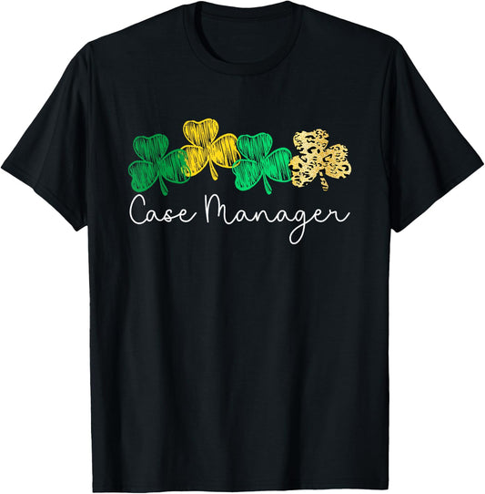 Shamrock Leopard Saint Paddy's Case Manager St Patricks Day T-Shirt - T-Shirt | Black