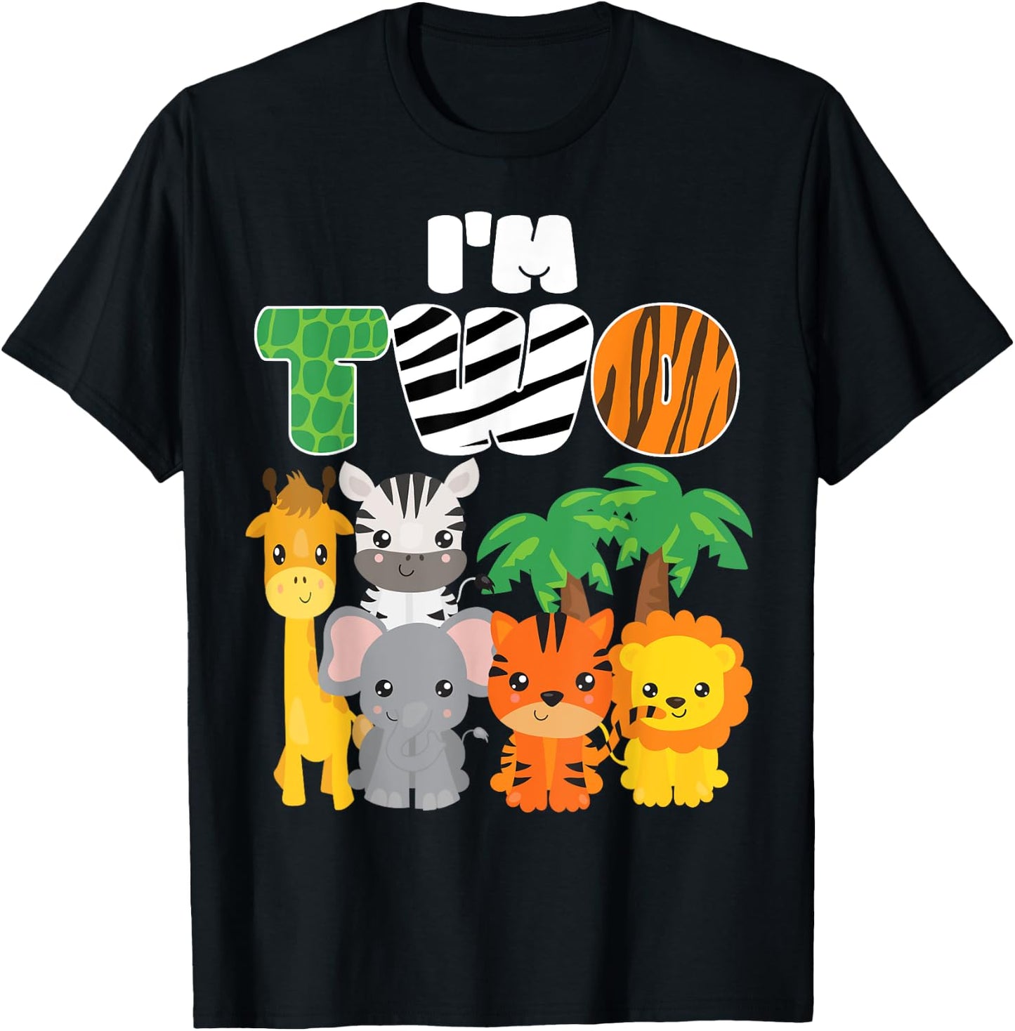 I'm Two Zoo Theme 2nd Birthday Shirt Safari Jungle Animal T-Shirt - T-Shirt | Black