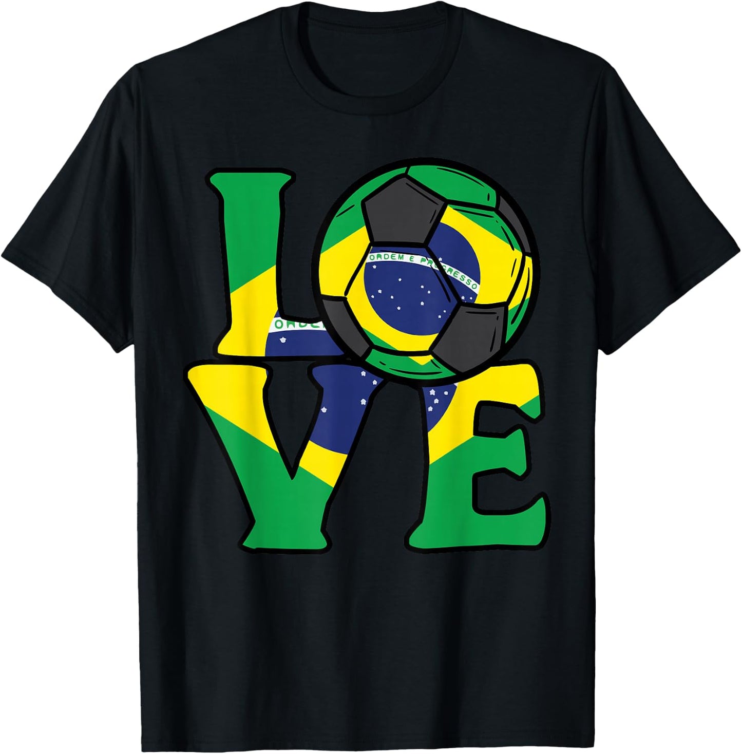 Brazil Flag Love Brazilian Soccer Men Women Kids Boys Girls T-Shirt - T-Shirt | Black