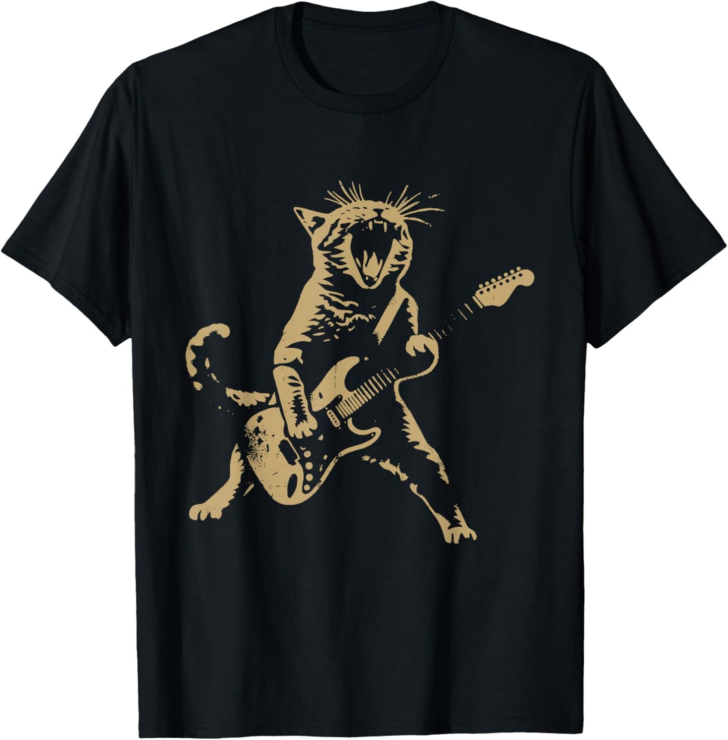Cat Playing Guitar Rock Star Rock and Roll Men Women Kids T-Shirt - T-Shirt | Black