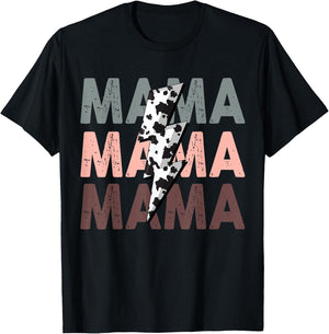 Vintage Mama Cow Pattern Woman Graphic Cowgirl T-Shirt - T-Shirt | Black