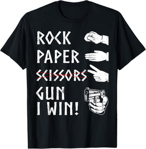 Rock Paper Scissors Gun I Win! Funny 2nd Amendment T-Shirt - T-Shirt | Black