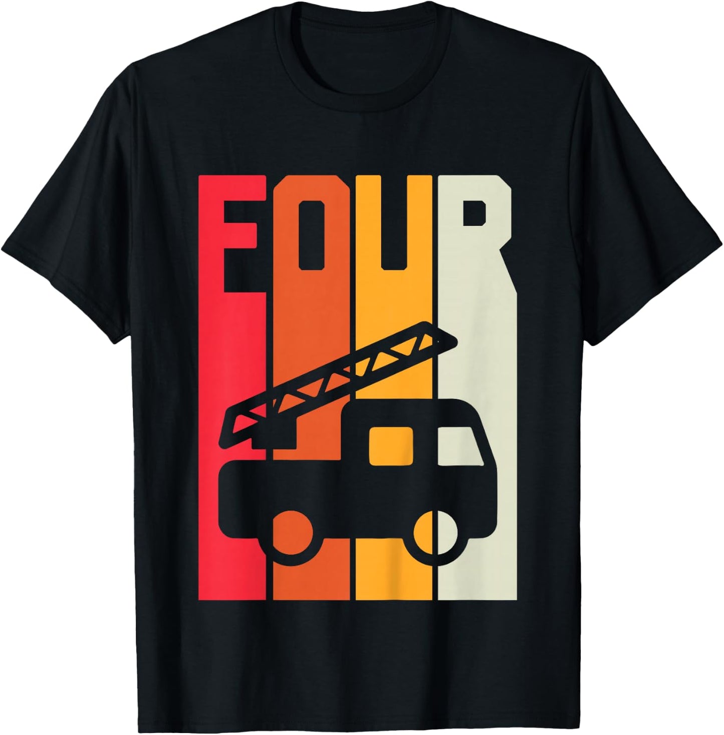 Fire Truck 4th Birthday Boys Firefighter Fireman 4 Years T-Shirt - T-Shirt | Black