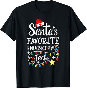 Santa's Favorite Endoscopy Tech Merry Christmas GI Techs T-Shirt - T-Shirt | Black