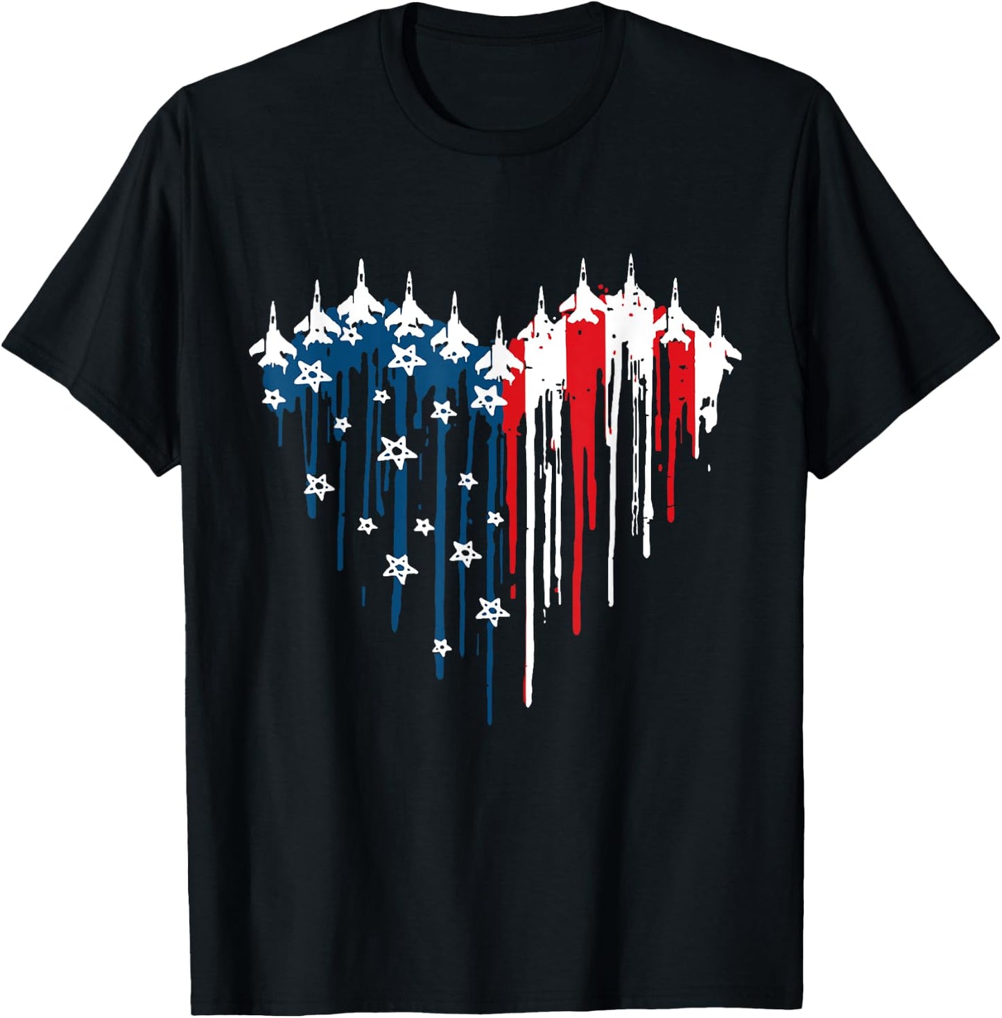 Jet Heart USA Flag Drip Patriotic Military Art T-Shirt - T-Shirt | Black
