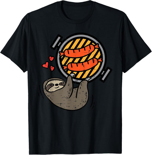 Sloth Bbq Grill Barbecue Meat Kids Toddler Women Men T-Shirt - T-Shirt | Black