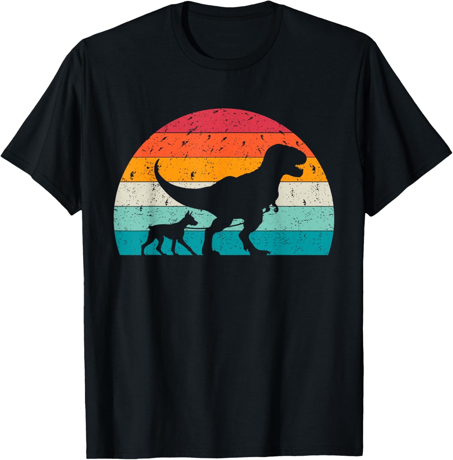 T-Rex Walking a Dog Funny Doberman Pinscher Lovers Dog Dad T-Shirt - T-Shirt | Black