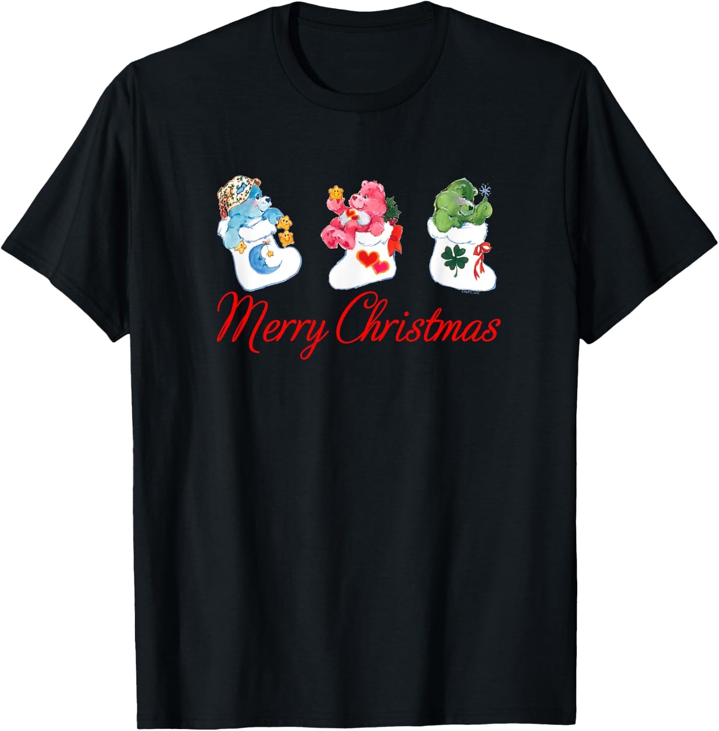 Care Bears Merry Christmas Stockings Retro Cartoon T-Shirt - T-Shirt | Black