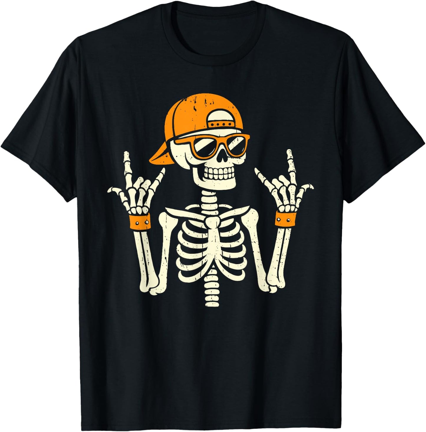 Rocker Skeleton Cap Skater Cool Halloween Punk Rock Men Boys T-Shirt - T-Shirt | Black