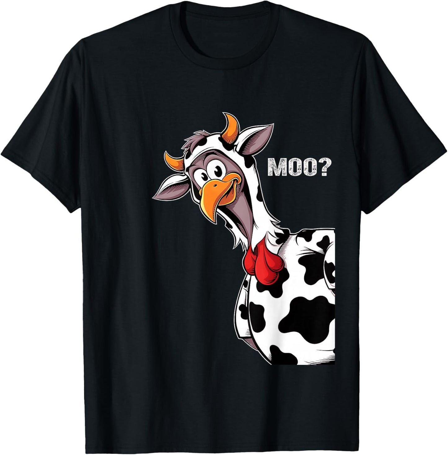 Turkey Moo Funny Thanksgiving Turkey Dressed As A Cow T-Shirt - T-Shirt | Black