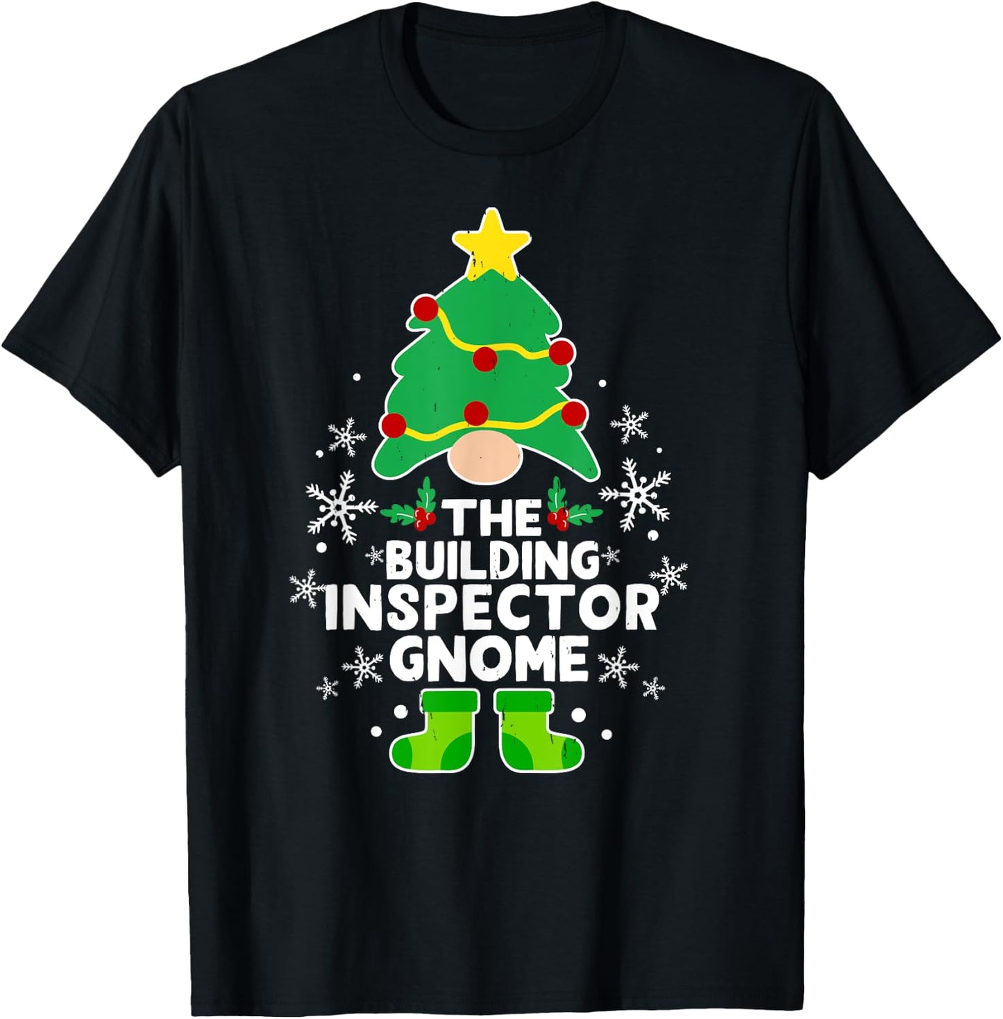 Building Inspector Gnome Xmas Family Holiday Christmas T-Shirt - T-Shirt | Black