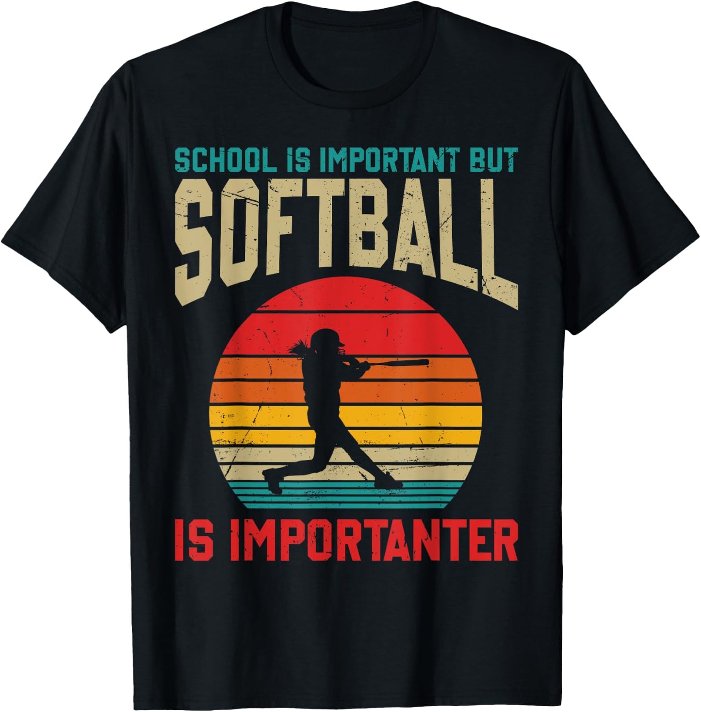 School Is Important But Softball Is Importanter Funny T-Shirt - T-Shirt | Black
