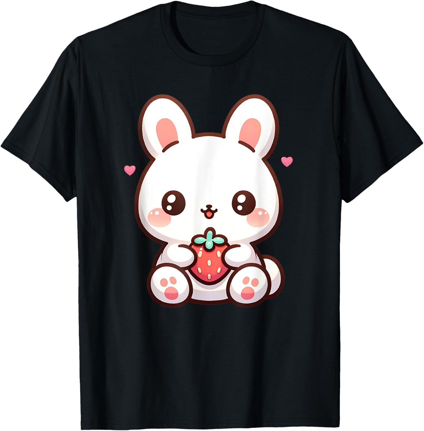 Cute Bunny Rabbit Eating Strawberry Tween Girls Graphic T-Shirt - T-Shirt | Black