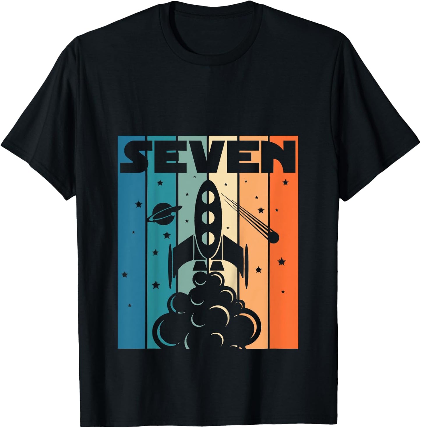 7 Year Old 7th Space Rocket Astronaut Birthday Boys Girls T-Shirt - T-Shirt | Black