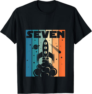 7 Year Old 7th Space Rocket Astronaut Birthday Boys Girls T-Shirt - T-Shirt | Black