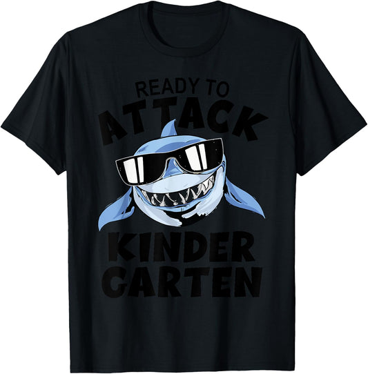 First Day Kindergarten - Ready To Attack Kindergarten Shark T-Shirt - T-Shirt | Black