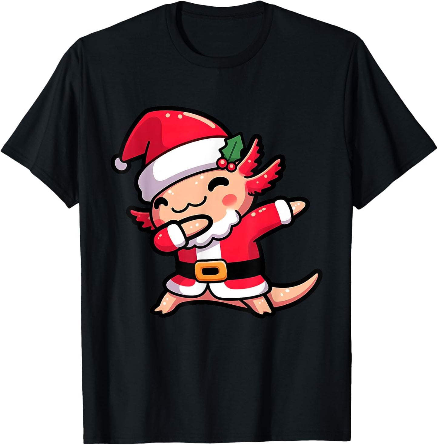 Axolotl Dabbing Santa Claus Christmas Family Matching Pajama T-Shirt - T-Shirt | Black