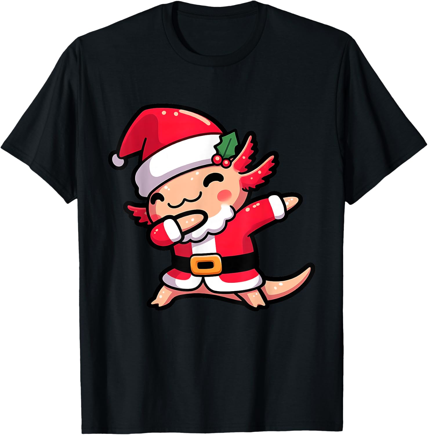 Axolotl Dabbing Santa Claus Christmas Family Matching Pajama T-Shirt - T-Shirt | Black