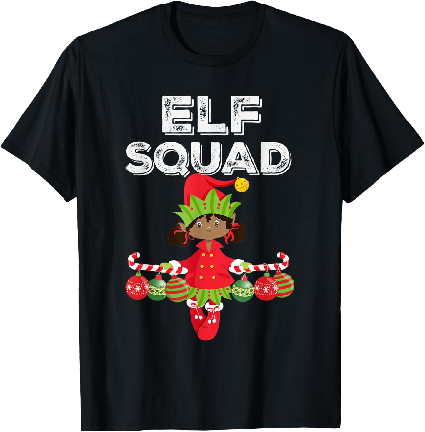 Elf Squad Girl African American Kids Cute Matching Christmas T-Shirt - T-Shirt | Black