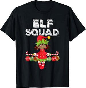 Elf Squad Girl African American Kids Cute Matching Christmas T-Shirt - T-Shirt | Black