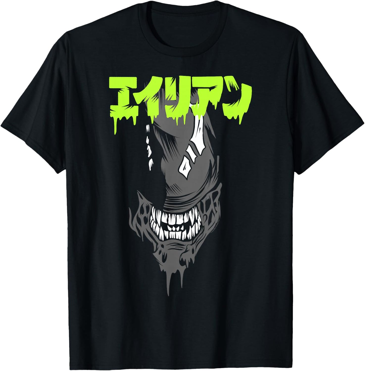 Aliens Iconic Xenomorph Big Angry Face Kanji Style Big Logo T-Shirt - T-Shirt | Black