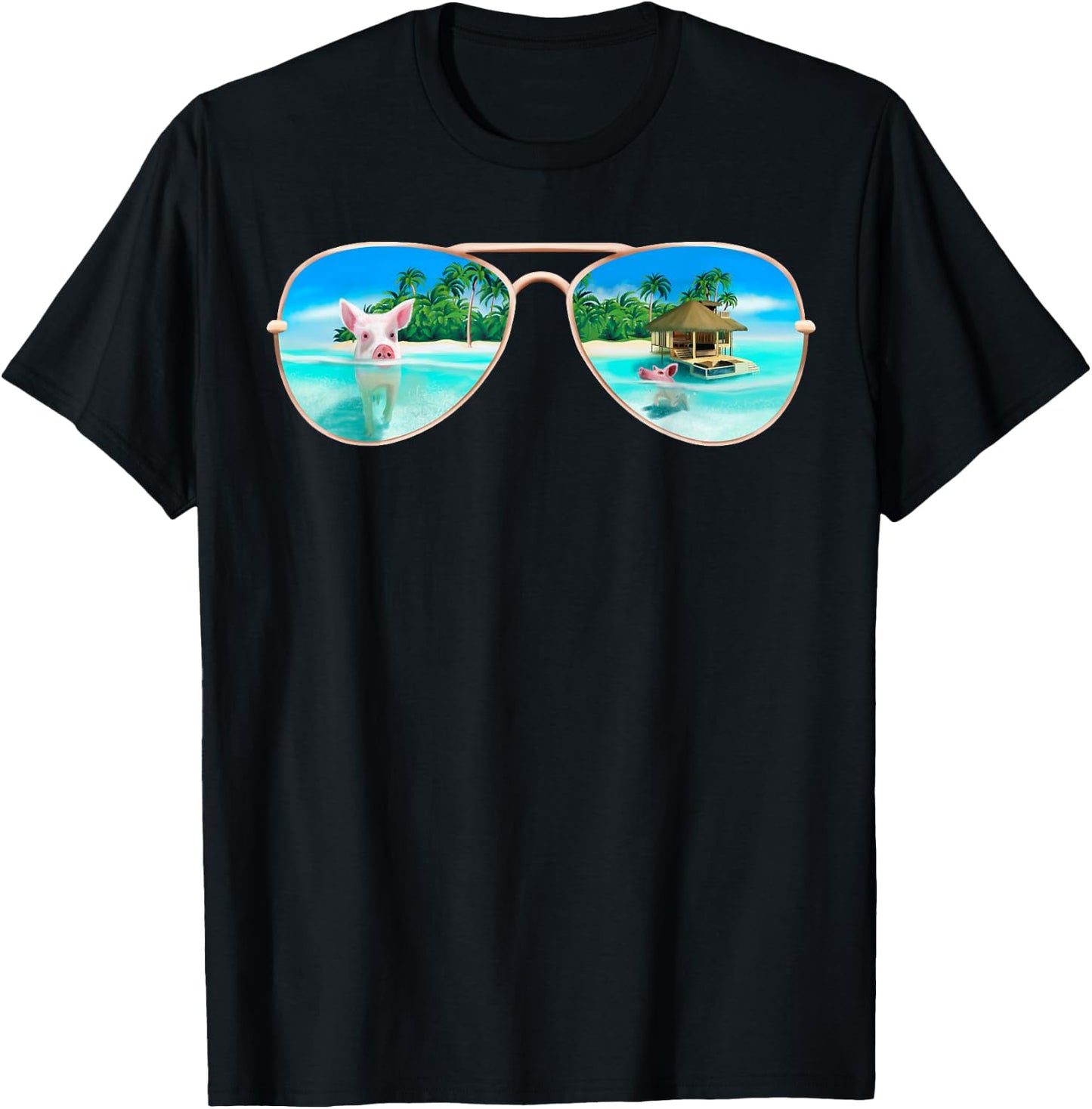 Swimming Bahamas Pigs Summer Vacation Sunglasses T-Shirt - T-Shirt | Black